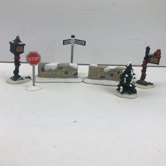 Christmas Winter Holiday Village Accessories Main Street Valley Ave Signs Trees